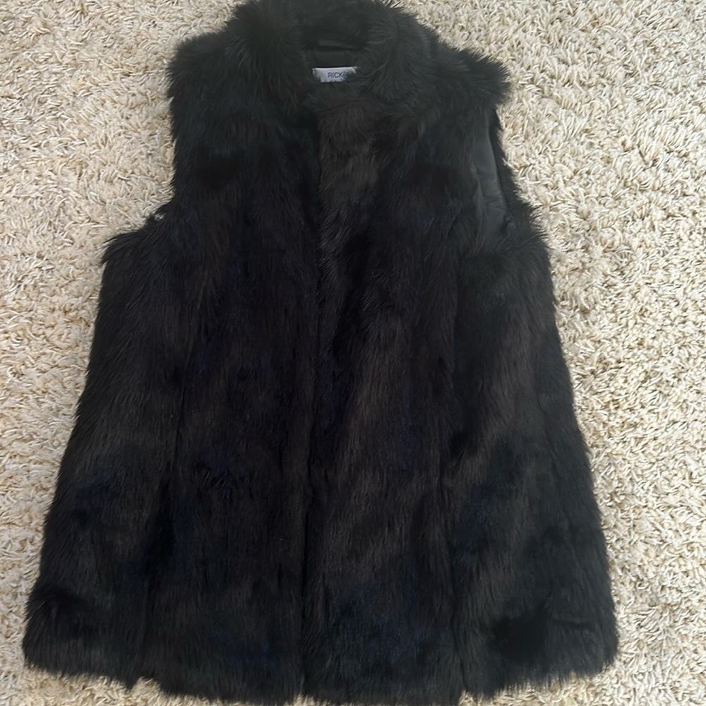 Faux fur shinny black vest
